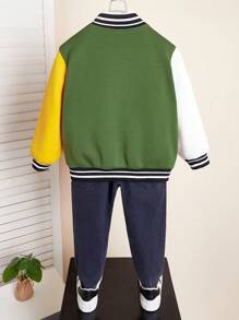 SHEIN 1pc Young Boys' Casual Varsity Jacket, Comfortable, Fashionable, Versatile, Breathable, Suitable For Daily Wear, School, Outings, Sports, Autumn & Winter Season