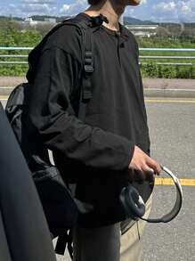 DAZY Áo thun nam tay dài màu đen trơn, dáng rộng, thường ngày, mùa thu - màu đen - Xem 2