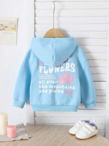 SHEIN 女婴卫衣，蓝色字母印花针织衫，适合户外、休闲、购物、聚会等场合，秋冬季穿着 - 藍色 - 查看 1