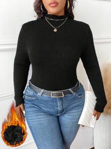 Calvaya Plus Mock Neck Thermal Lined Sweater For Dailywear, For Winter Knit Pullover Fall - Black - View 4