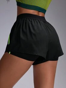 Powerista Women's Contrast Color Pockets Design Casual Outdoor Daily Sports Shorts Comfy Short Sweater Shorts - Green - View 2