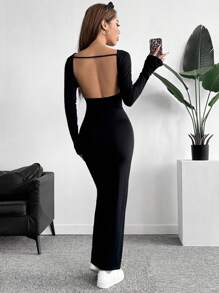 SHEIN EZwear Women's Black Backless Bodycon Dress