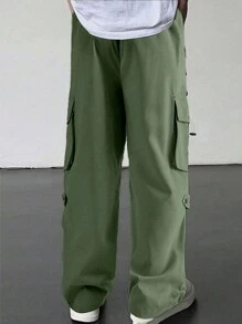 Manfinity EMRG Men's Solid Color Cargo Loose Straight Casual Pants - Army Green - View 2