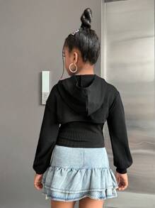 SHEIN 2pcs/Set Tween Girls Spider Embroidery Tank Top And Hoodie Set For Halloween - Black - View 2