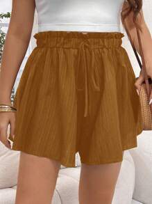 SHEIN LUNE Plus Size Summer Casual Solid Color Loose Shorts - Rust Brown - View 5