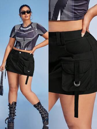 SHEIN ICON Jupe cargo poche à rabat à boucle