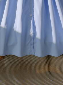 2pcs/Set Tween Girls' Collared Long Sleeve Pleated Dress & Sleeveless Heart Print Vest - Blue - View 3