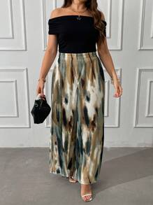 Celure Plus Size Casual Tie-Dye Printed Wide Leg Pants - Green - View 3