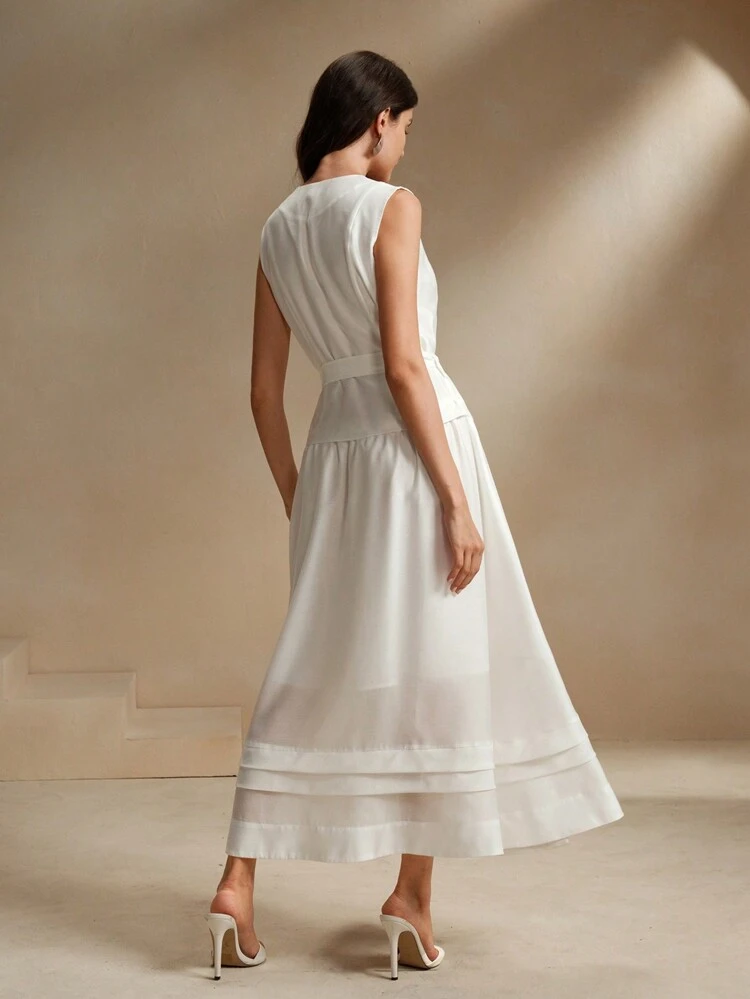 2024 Summer French Elegant Commuter Tie-Up White Dress