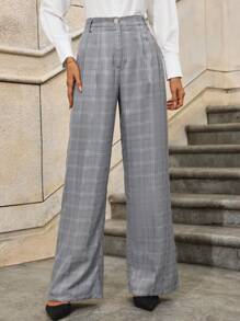 SHEIN Clasi Women Plaid Pocket Suit Pants - Multicolor - View 8