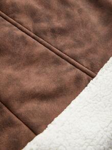 SHEIN MOD 女士冬季扎染拼接仿羊毛时尚短裙 - 駝色 - 查看 5