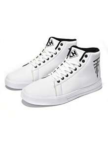 Plus Size Men's Lace-Up High-Top PU Leather Simple Boots. Waterproof, Windproof, Slip-Resistant, Lightweight, Fashionable Casual Shoes, Dance Shoes, Skateboarding Shoes - White - View 3