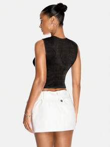 SHEIN BAE 银色金属透明夏季性感女士黑色短款上衣，适合外出、晚间约会 - 黑色 - 查看 2