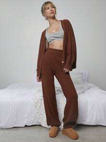WESTFADE Boho Casual Sweater Lounge Pants - Rust Brown - View 4