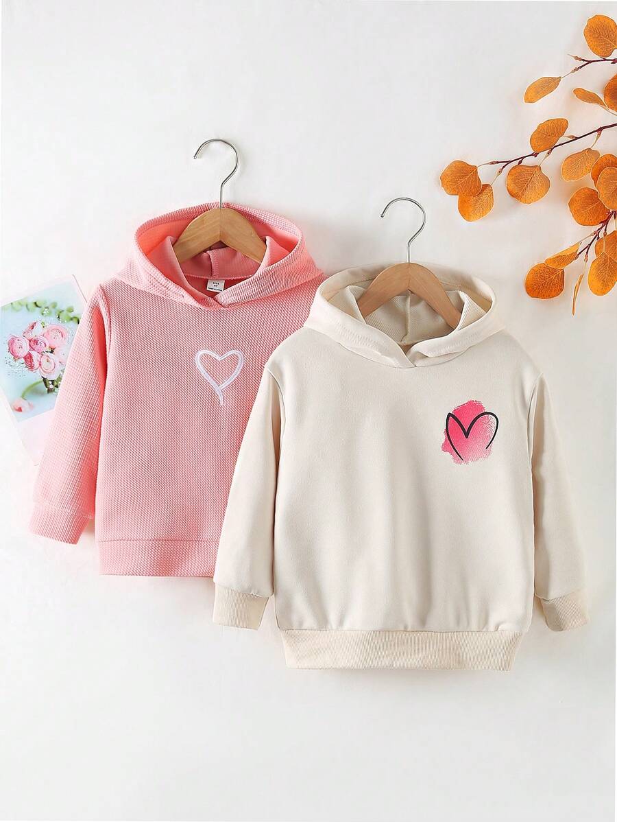 2 Cái/bộ Cô Gái Trẻ Thể Thao Thông Thường Có Mũ Trùm Đầu Dài Tay Trang Bị Vải Jacquard Áo Nỉ In Thêu Bộ Phù Hợp, Thu Đông - Nhiều màu - Xem 1
