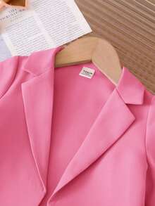 SHEIN 3pcs/Set Baby Girl Simple Solid Color Long Sleeve Blazer, Camisole Top And Elastic Waist Pants, Casual - Hot Pink - View 3