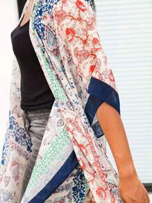 INAWLY Women Floral Print Batwing Sleeve Open Front Loose Long Blouse For Vacation - Multicolor - View 3