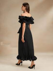 Anewsta 荷叶边休闲荷叶边连衣裙 - 黑色 - 查看 2