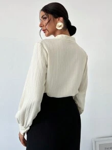 Firerie 褶皱灯笼袖工作衬衫白色衬衫，长袖上衣 - 杏色 - 查看 3