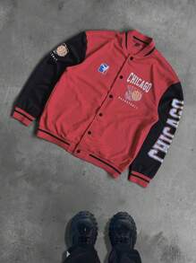 Manfinity Sporsity Men's Contrast Color Simple Printed Long Sleeve Jacket Coat