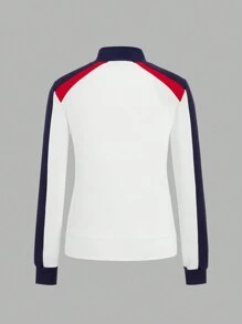 VARSITIE 撞色拼接高领长袖拉链女式运动夹克 - 彩色 - 查看 2