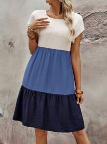 EMERY ROSE Vestido informal de estilo bohemio multicolor de manga corta con cuello redondo, para mujer - Multicolor - Ver 4