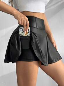 Muchica 女式休闲 PU 裙子（配短裤衬里），夏季