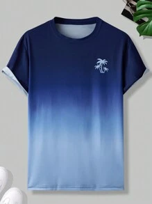 Manfinity RSRT 大码男士休闲渐变棕榈树印花 T 恤，图案 T 恤
