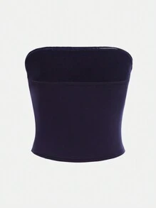 SHEIN Girlism 少女編織純色數字印花圖案胸衣無肩帶上衣