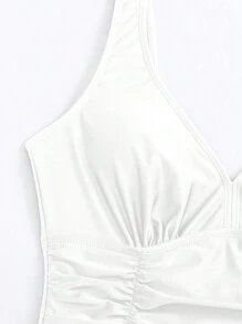 Swim Basics Women's Ruched Sleeveless One-Piece Bathing Suit, Stylish And Sporty Summer - White - View 4