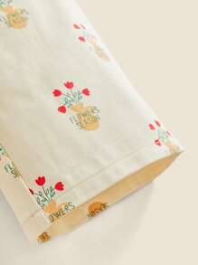 SHEIN Tween Girls Floral Print Wide Leg Straight Casual Pants, Fall/Winter - Beige - View 7