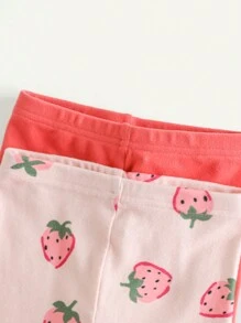 Cozy Pixies 2 件套女婴草莓图案针织松紧腰休闲裤套装 - 粉色 - 查看 6