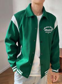 Manfinity Hypemode Men's Button-Up Long Sleeve Color Block Striped Letter Print Street Style Jacket