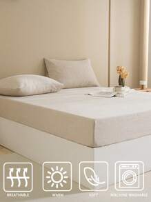3pcs Solid Color Linen Bedsheet Set - Beige - View 12
