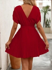 SHEIN Clasi 女式纯色蝙蝠袖褶边休闲度假连衣裙新年衣服