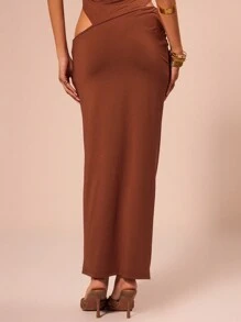 MUSERA Asymmetric Low Rise Maxi Skirt Elegant Spring Summer Sexy  New Years Party - Brown - View 2