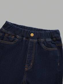 SHEIN 青少年男孩休闲/基本款/学院风春夏秋季浅色水洗工装领牛仔衬衫和松紧腰牛仔裤两件套 - 中等水洗藍 - 查看 6