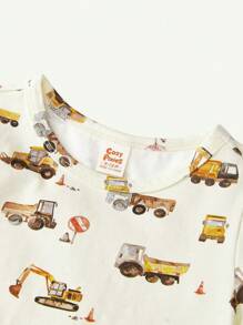 Cozy Pixies 2 Stücke/Set Baby Jungen Cartoon Auto Muster Weicher Gestrickter Rundhals Kurzarm Top und Lässige Shorts