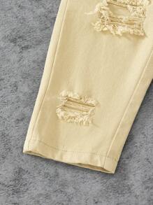 Baby Boys Casual Distressed Printed Soft Denim Tapered Pants, 4 Seasons - Khaki - View 5