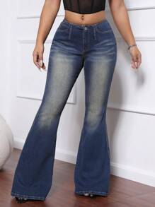 SHEIN SXY Women Casual Distressed Skinny Flare Jeans