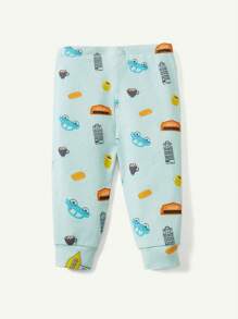 Cozy Pixies 2 件套卡通印花圆领长袖上衣和裤子贴身睡衣套装，适合男婴和女婴 - 綠色 - 查看 2