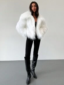 Aloruh New Warm Fluffy Collar White Versatile Fluffy Jacket - White - View 4