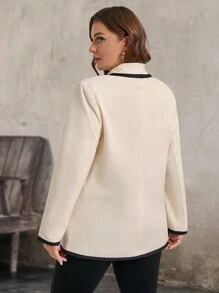SHEIN LUNE Winter Clothes Plus Size Contrast Trim Lapel Formal Suit - Multicolor - View 5