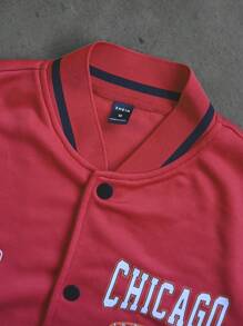 Manfinity Sporsity Men's Contrast Color Simple Printed Long Sleeve Jacket Coat