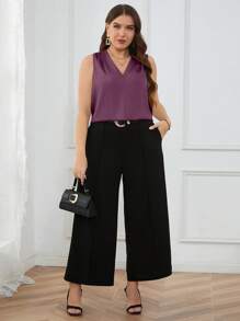 Firerie Camisa chaleco holgada con escote en V largo y fruncido para tallas grandes - Morado - Ver 4