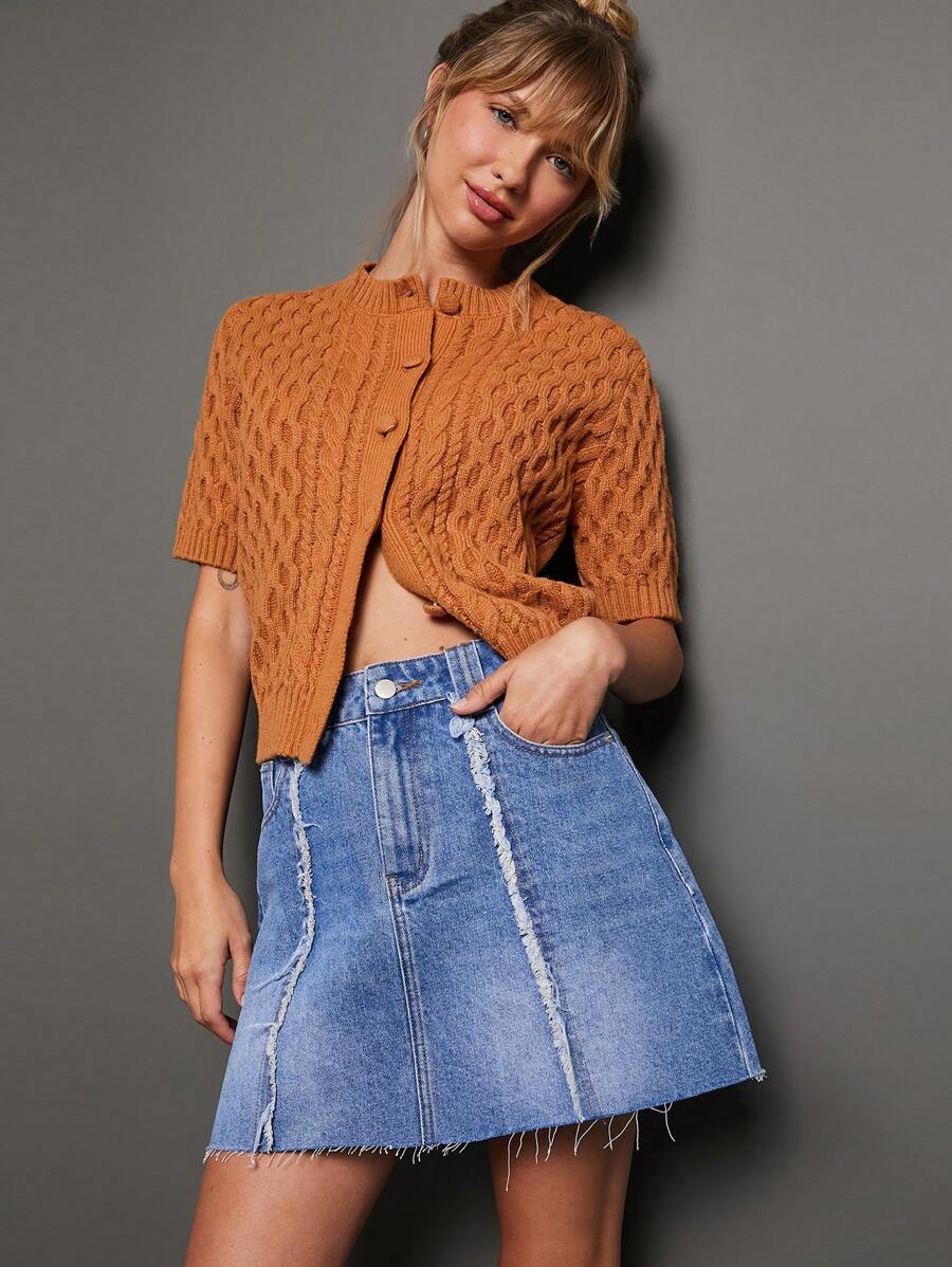 WESTFADE Minifalda de mezclilla de algodón 91% sin estiramiento premium - Azul - Ver 1