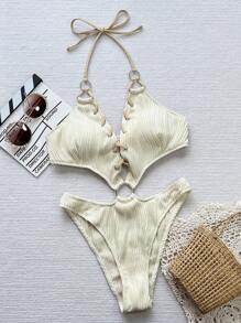 Swim SXY 女士吊带露背圆形镂空设计性感连体泳衣夏季