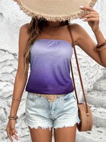 SHEIN LUNE Parte superior de moda sin tirantes y sin espalda con diseño degradado para mujeres - Multicolor - Ver 4