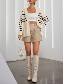 Aveloria EMERY ROSE Áo len cardigan cổ chữ V sọc ngang ngẫu nhiên kiểu Pháp - trắng - Xem 4