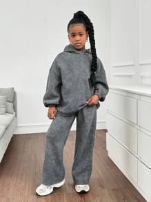 SHEIN Ensemble sweat-shirt à capuche oversize avec imprimé flocon de neige et pantalon de survêtement à jambes larges, convient pour la maison, l'extérieur et l'école